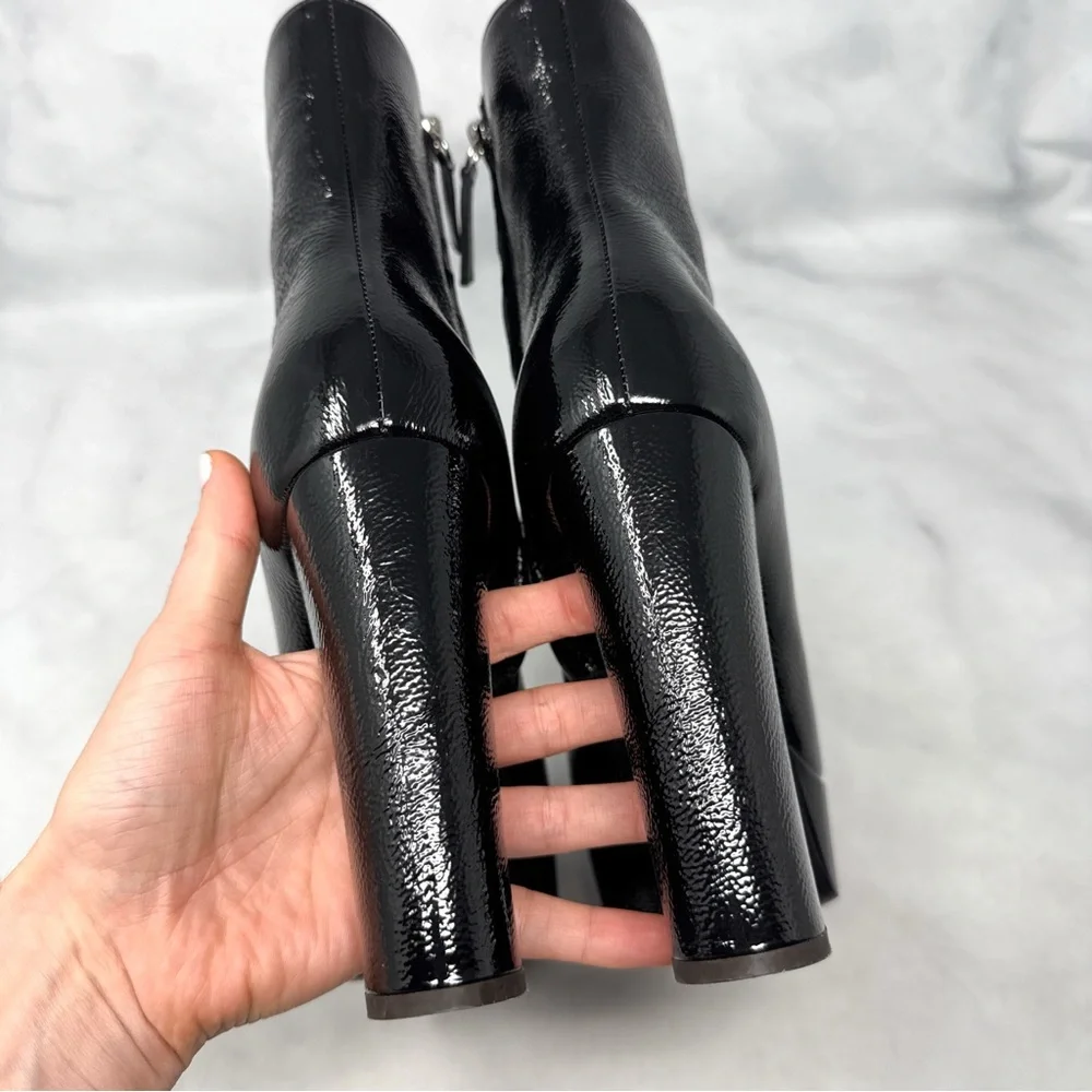 Giuseppe Zanotti Morgana Platform Block Heel Patent Leather Boots Black 38.5